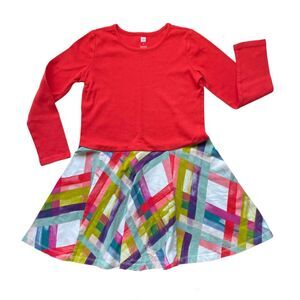 Tea Collection Long Sleeve Dress Red Geometric Size 7